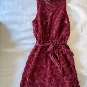 Red Sheath Cocktail Dress with Mock Neck